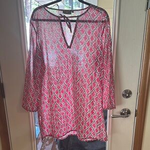 Elegant Pink Patterned Long  Tunic Top, size large, White Lotus style